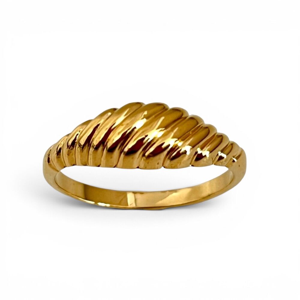 Vintage 1970s Ring Size 9 Uncas Shrimp Ribbed Dome Gold Plated Band - 14W